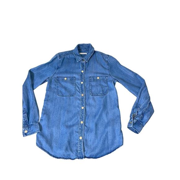 Seven for all Mankind chambray denim button up top gold buttons western SZ M - Picture 1 of 8